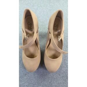 Y-Not Womens Ariel Mary Jane Platform Heels 8.5M Tan Retro